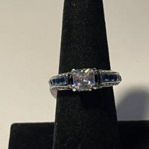 Blue Sapphire Gemstone & CZ Fashion Ring NEW SZ 7 NEW